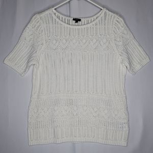 Talbots Sweater Large Petite Short Sleeve Pointelle Detailed‎ Knit Pullon Cotton